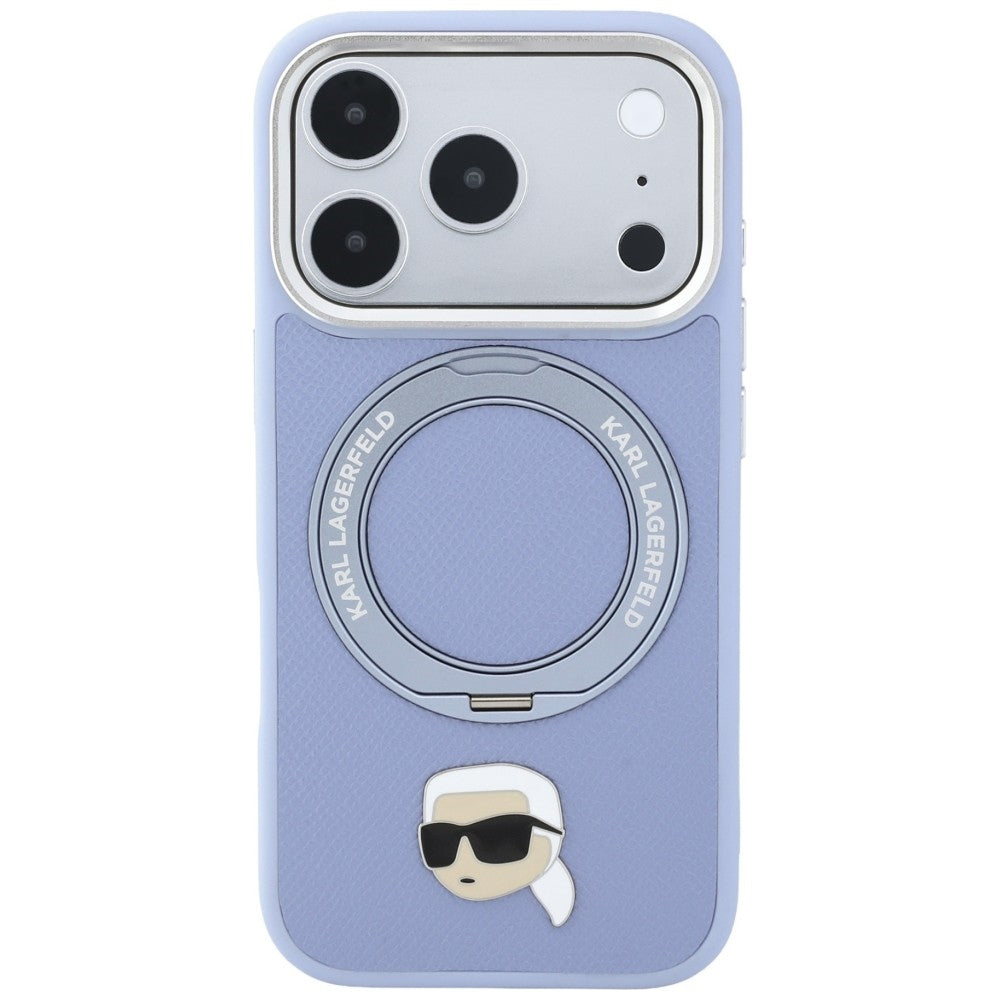 Hard Case Karl Lagerfeld Ring Stand 360 Karl Pin with MagSafe for Apple iPhone 18 Pro / 17 Pro, Light Blue_2