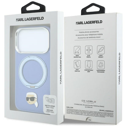 Hard Case Karl Lagerfeld Ring Stand 360 Karl Pin with MagSafe for Apple iPhone 18 Pro / 17 Pro, Light Blue_7
