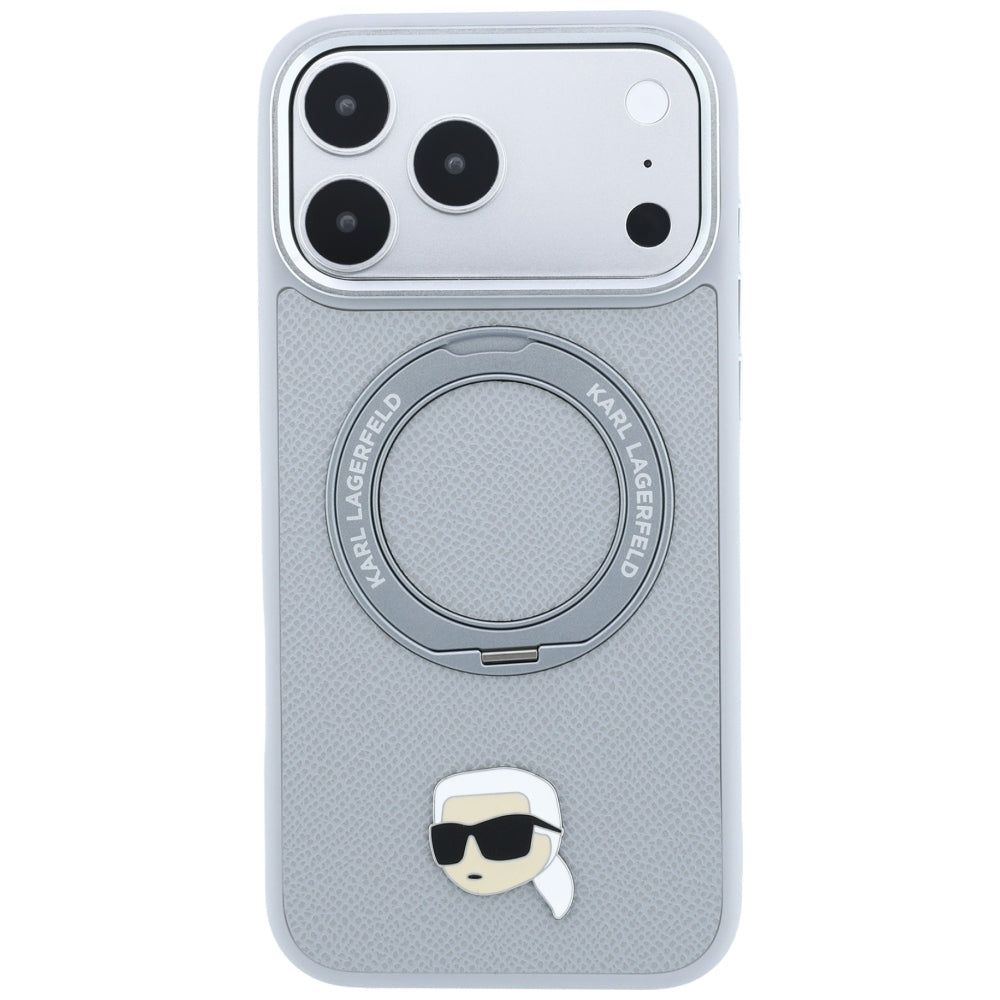 Hard Case Karl Lagerfeld Ring Stand 360 Karl Pin with MagSafe for Apple iPhone 18 Pro / 17 Pro, Grey_2