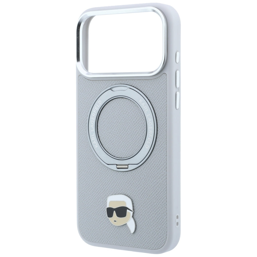 Hard Case Karl Lagerfeld Ring Stand 360 Karl Pin with MagSafe for Apple iPhone 18 Pro / 17 Pro, Grey_5