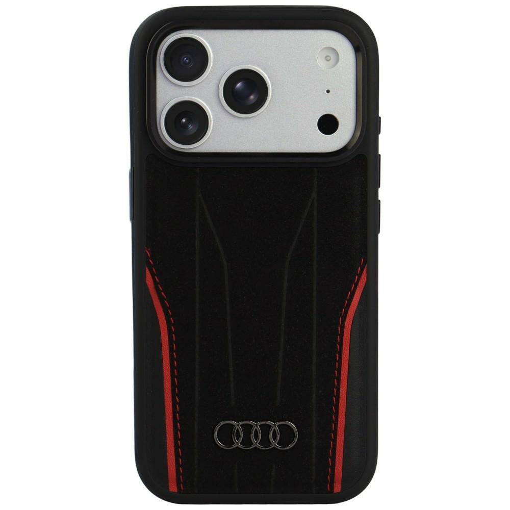 Audi R8 Genuine Leather MagSafe Case for iPhone 18 Pro / 17 Pro - Black and Red_0