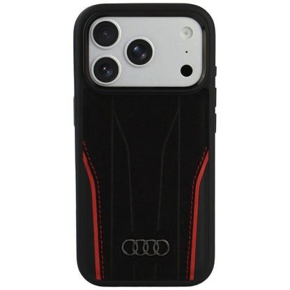 Audi R8 Genuine Leather MagSafe Case for iPhone 18 Pro / 17 Pro - Black and Red_0