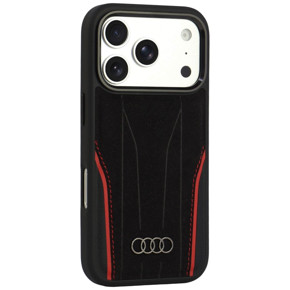Audi R8 Genuine Leather MagSafe Case for iPhone 18 Pro / 17 Pro - Black and Red_1