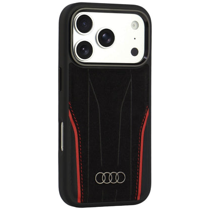 Audi R8 Genuine Leather MagSafe Case for iPhone 18 Pro / 17 Pro - Black and Red_1