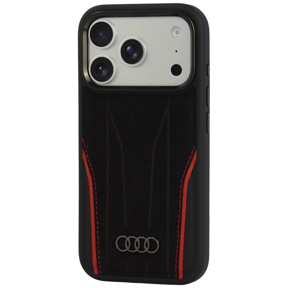 Audi R8 Genuine Leather MagSafe Case for iPhone 18 Pro / 17 Pro - Black and Red_2