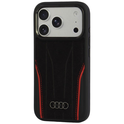 Audi R8 Genuine Leather MagSafe Case for iPhone 18 Pro / 17 Pro - Black and Red_2