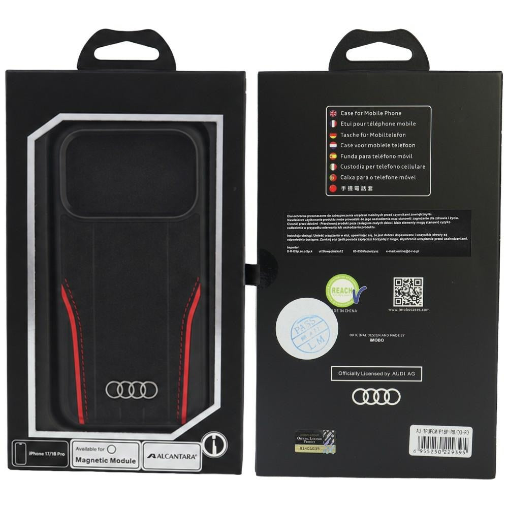 Audi R8 Genuine Leather MagSafe Case for iPhone 18 Pro / 17 Pro - Black and Red_4