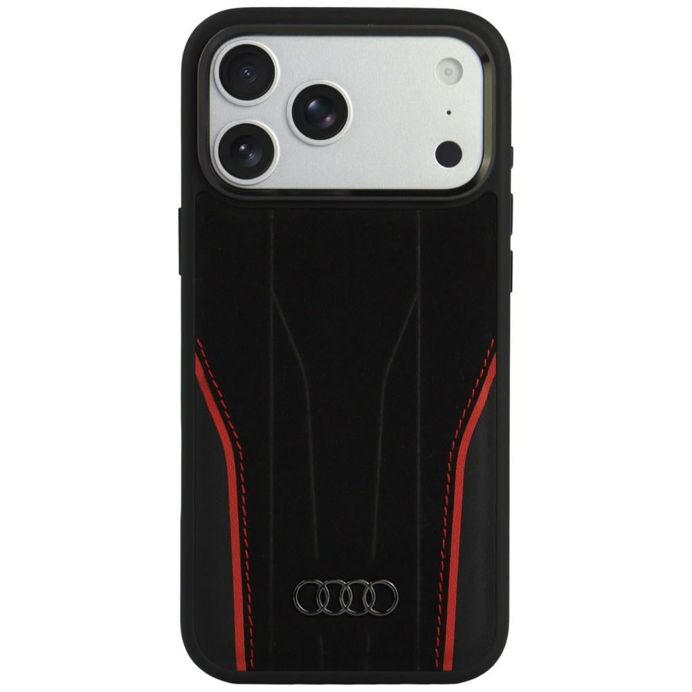 Audi R8 Genuine Leather MagSafe Case for iPhone 18 Pro Max / 17 Pro Max - Black and Red_0