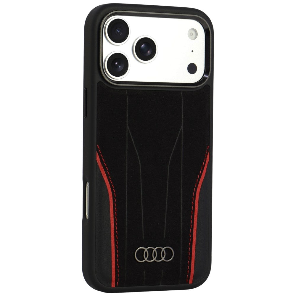 Audi R8 Genuine Leather MagSafe Case for iPhone 18 Pro Max / 17 Pro Max - Black and Red_1