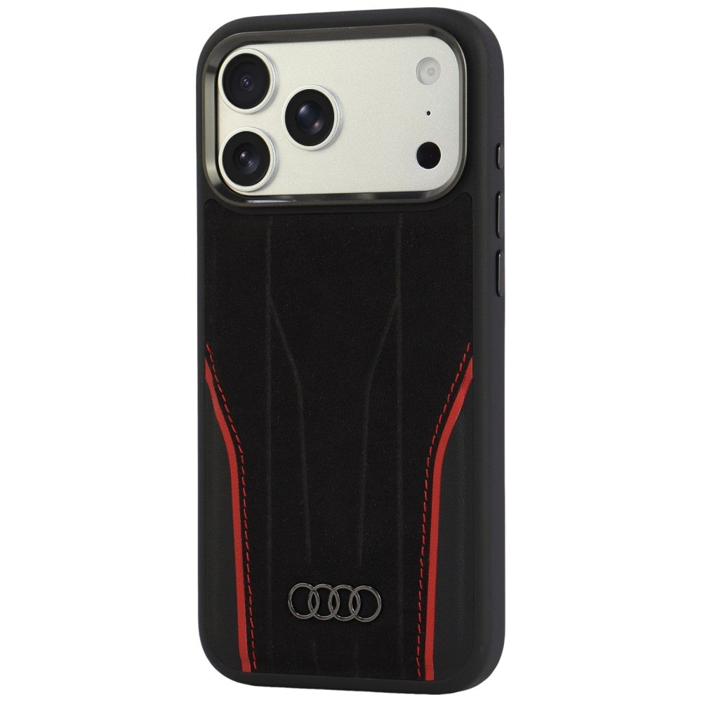 Audi R8 Genuine Leather MagSafe Case for iPhone 18 Pro Max / 17 Pro Max - Black and Red_2