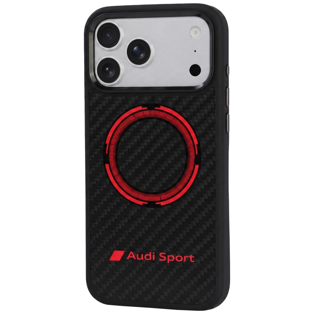 Audi RSQ Carbon Fiber Sport Red Circle MagSafe Case for iPhone 18 Pro Max / 17 Pro Max - Black_1