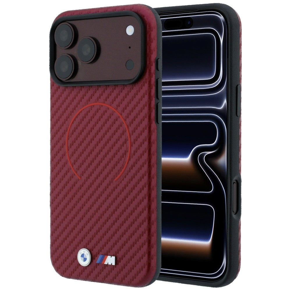 Etui BMW M Carbon Printed Ring MagSafe na iPhone 18 Pro / 17 Pro - burgundowe_0