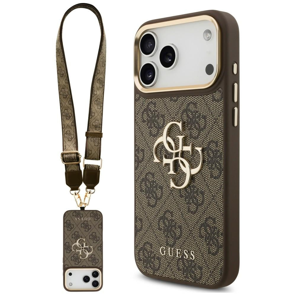 Etui Guess 4G Big 4G Classic Logo Big Strap Metal Buttons na iPhone 18 Pro / 17 Pro - brązowe_0