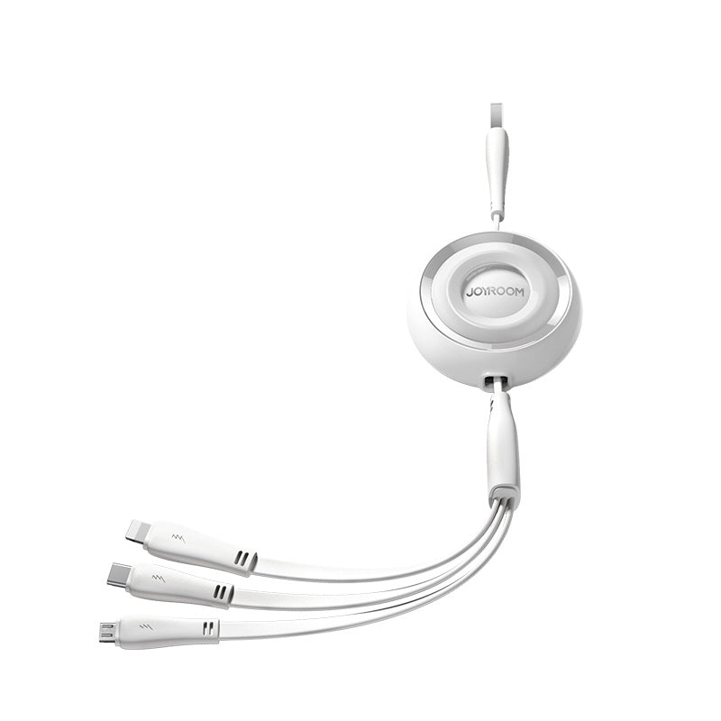 Joyroom Colorful Series S-A40 Cable Retractable 3in1 USB-A - USB-C / Lightning / Micro USB 1m - White - OUTLET_0