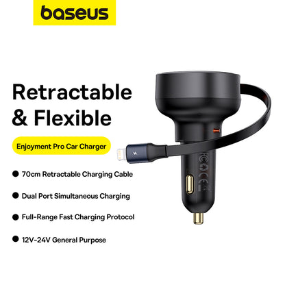 Baseus Enjoyment Pro USB-C (Female) / Lightning (Male) 60W Car Charger - Black - OUTLET_10