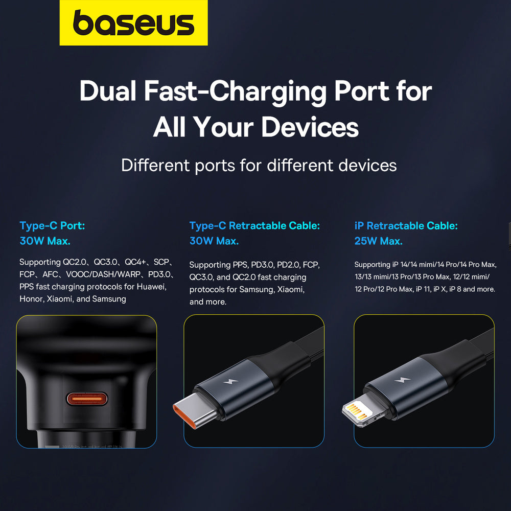 Baseus Enjoyment Pro USB-C (Female) / Lightning (Male) 60W Car Charger - Black - OUTLET_12