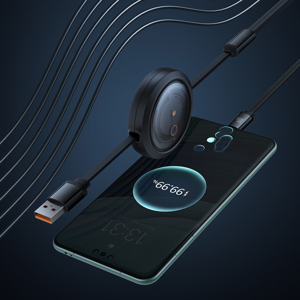 Baseus Free2Draw Retractable Crystal 100W 3in1 USB-A - MicroUSB/ Lightning/USB-C 1.1m Cable - Black - OUTLET_10