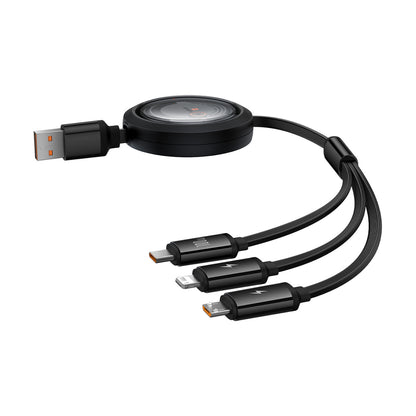 Baseus Free2Draw Retractable Crystal 100W 3in1 USB-A - MicroUSB/ Lightning/USB-C 1.1m Cable - Black - OUTLET_2