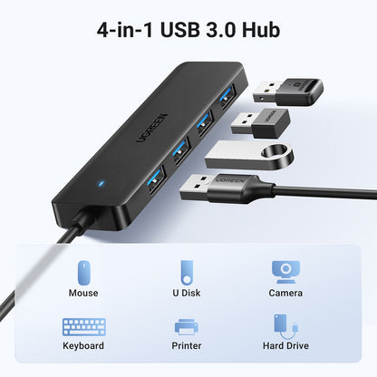 HUB Ugreen CM219 25851 with 4 USB-A 3.0 ports and USB-A 3.0 cable 15cm - black - OUTLET_2