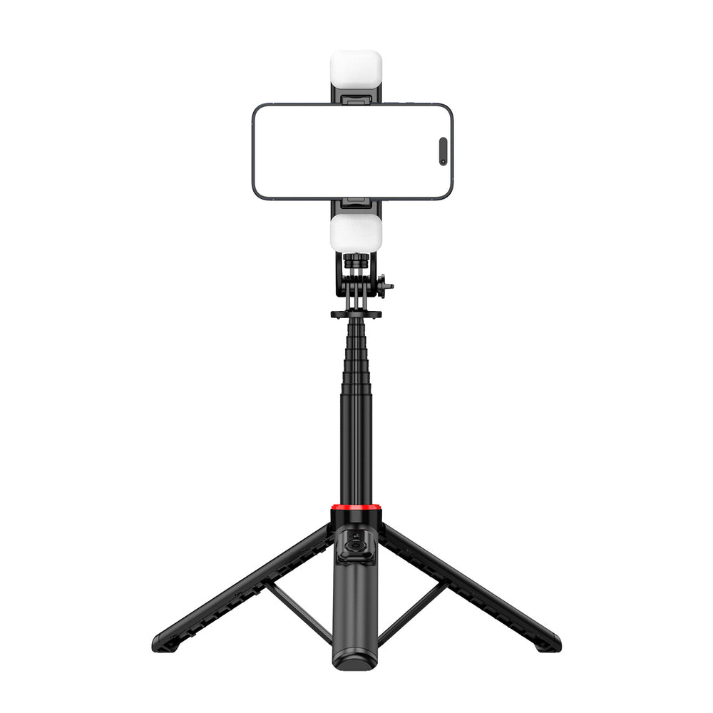 Selfie stick WC12YDS 1.3m aluminum alloy telescopic tripod with dual lamp and phone holder - black - OUTLET_12