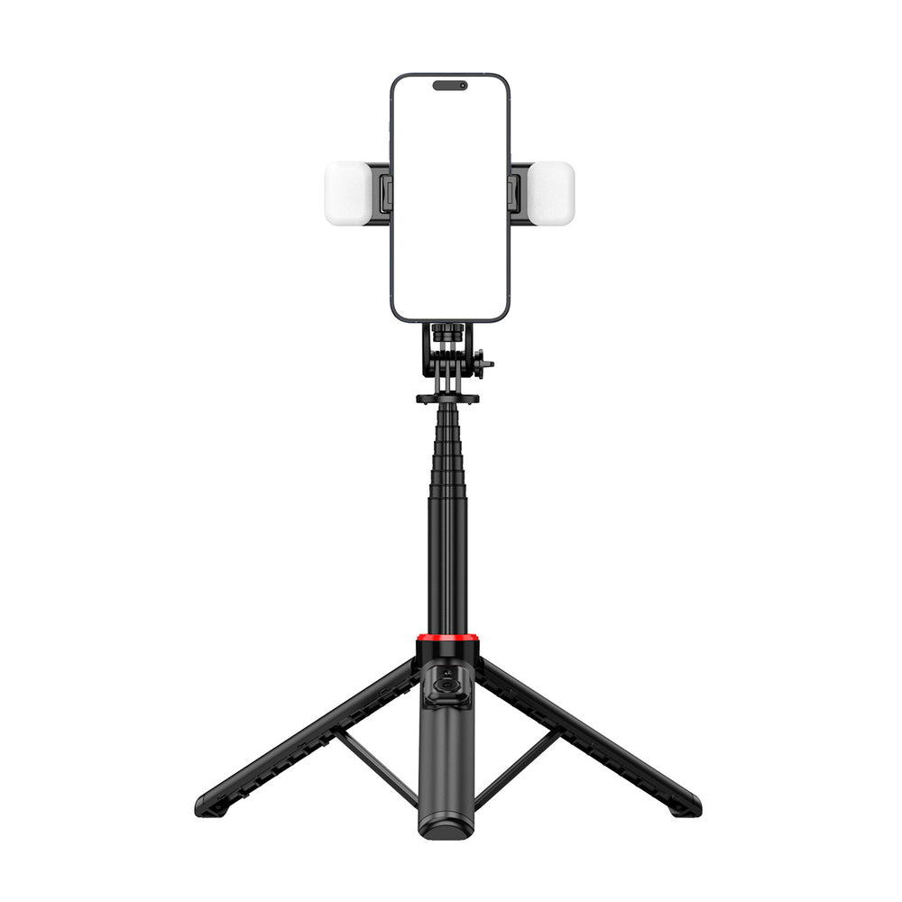 Selfie stick WC12YDS 1.3m aluminum alloy telescopic tripod with dual lamp and phone holder - black - OUTLET_13