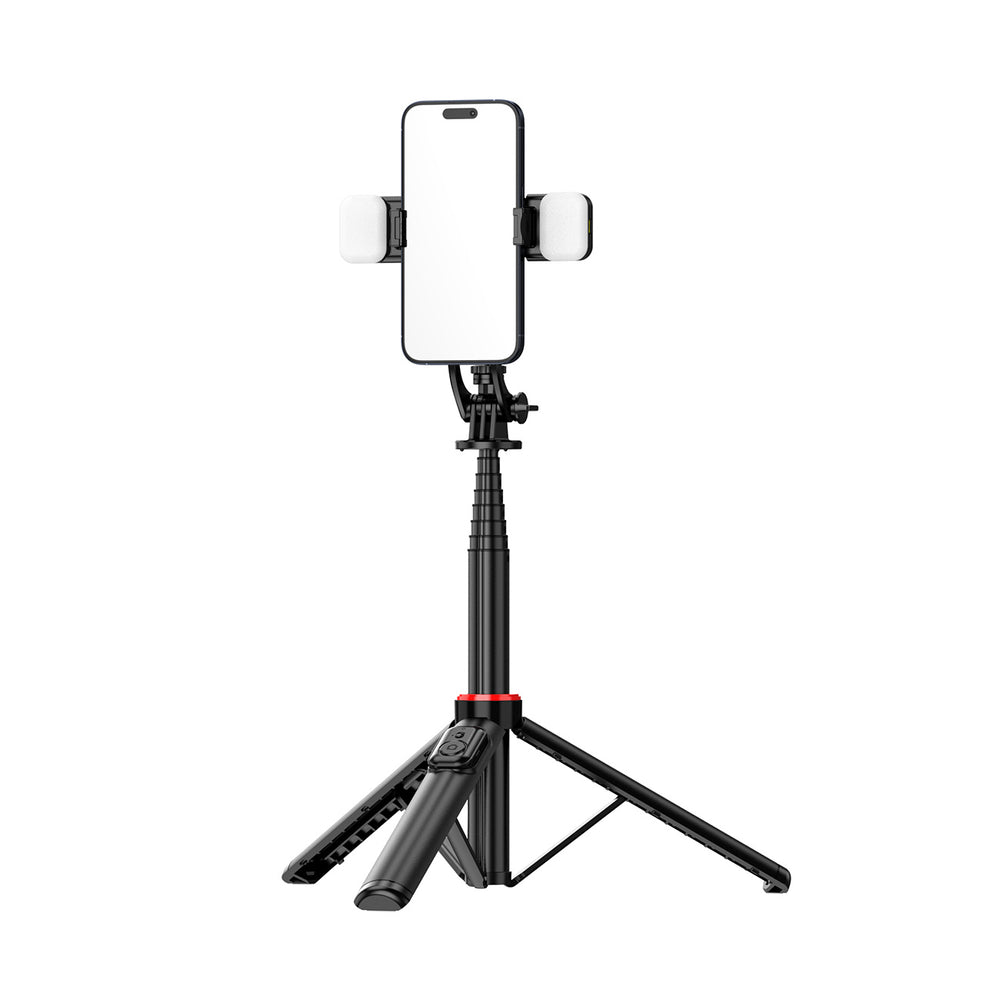 Selfie stick WC12YDS 1.3m aluminum alloy telescopic tripod with dual lamp and phone holder - black - OUTLET_15