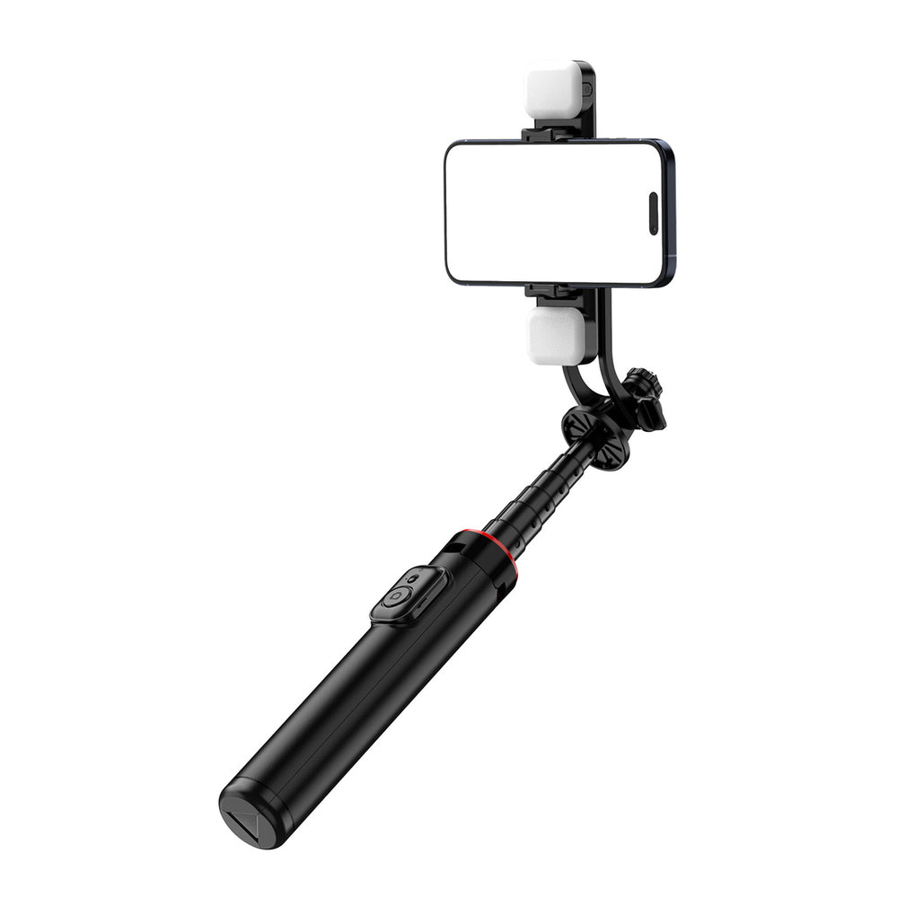 Selfie stick WC12YDS 1.3m aluminum alloy telescopic tripod with dual lamp and phone holder - black - OUTLET_5