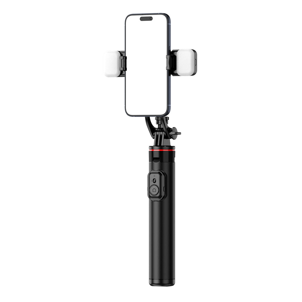Selfie stick WC12YDS 1.3m aluminum alloy telescopic tripod with dual lamp and phone holder - black - OUTLET_7