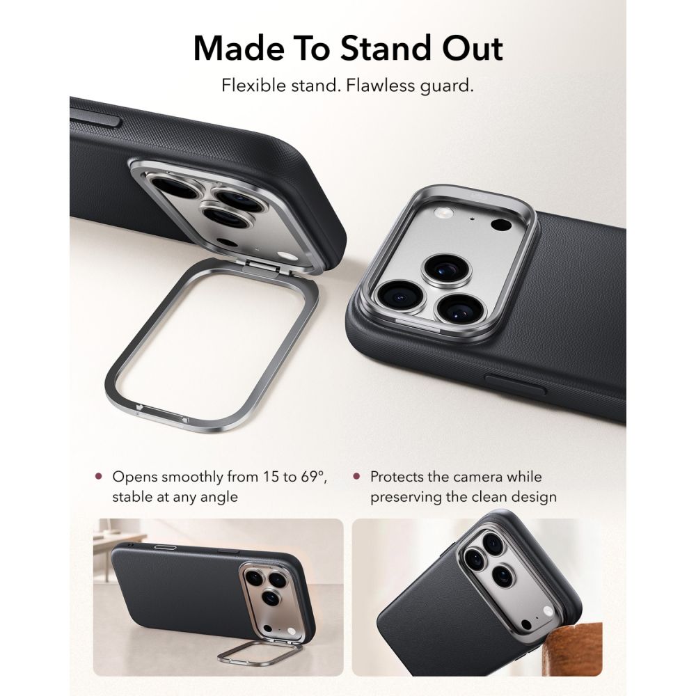 ESR Leather Kickstand MagSafe Case for iPhone 18 Pro Max / 17 Pro Max - Black_3