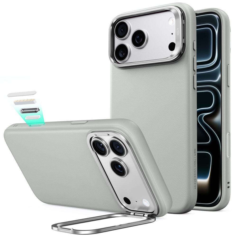ESR Leather Kickstand MagSafe Case for iPhone 18 Pro Max / 17 Pro Max - Gray_0