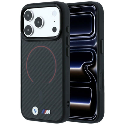 BMW M Kevlar Red Print Ring Metal Logo MagSafe Case for iPhone 18 Pro Max / 17 Pro Max - Black_0