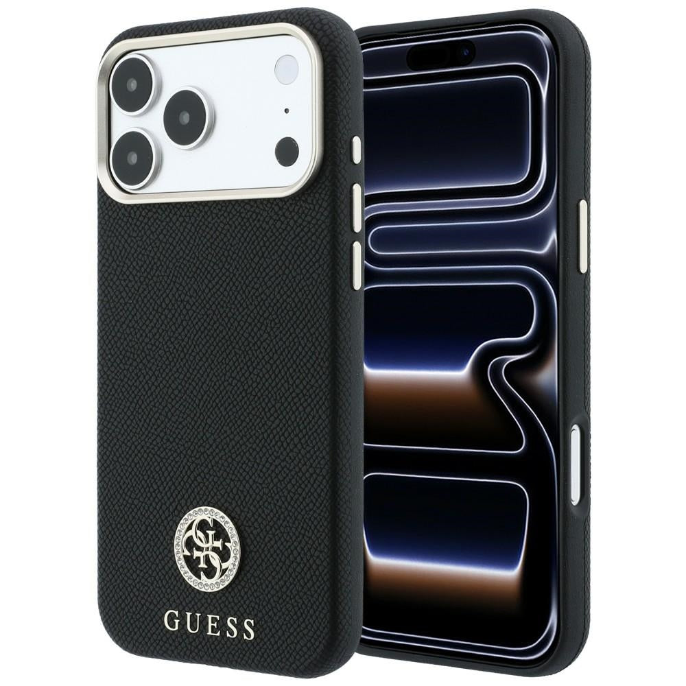 Hard Case Guess Grained Round Strass Logo with MagSafe for Apple iPhone 18 Pro / 17 Pro, Black_0
