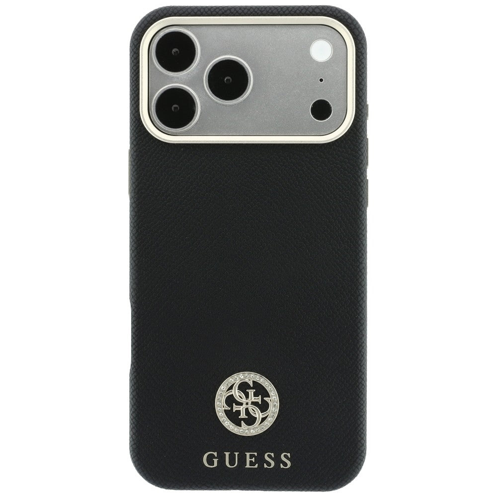 Hard Case Guess Grained Round Strass Logo with MagSafe for Apple iPhone 18 Pro / 17 Pro, Black_2