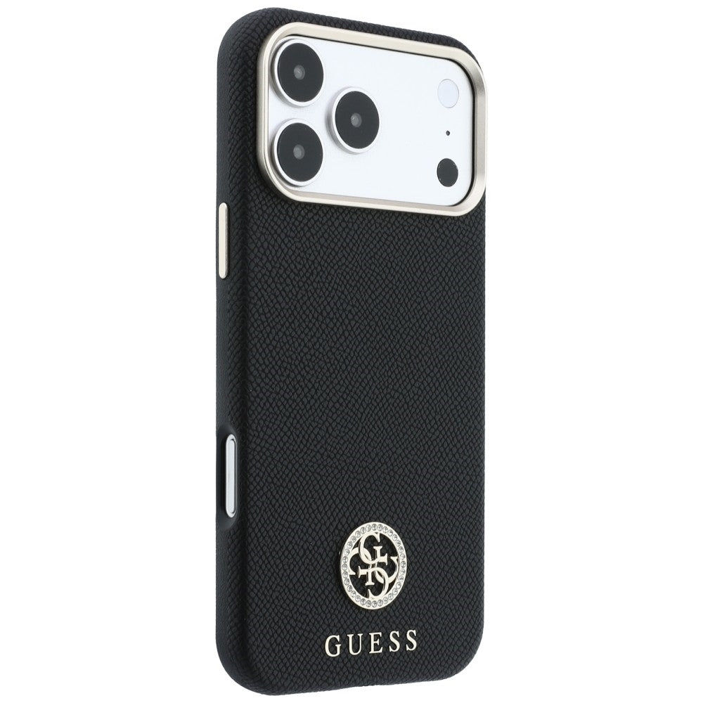 Hard Case Guess Grained Round Strass Logo with MagSafe for Apple iPhone 18 Pro / 17 Pro, Black_3