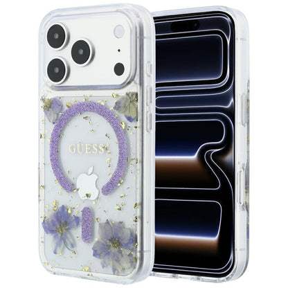 Hard Case Guess Resin Flowers and Glitter with MagSafe for Apple iPhone 18 Pro / 17 Pro, Purple_0