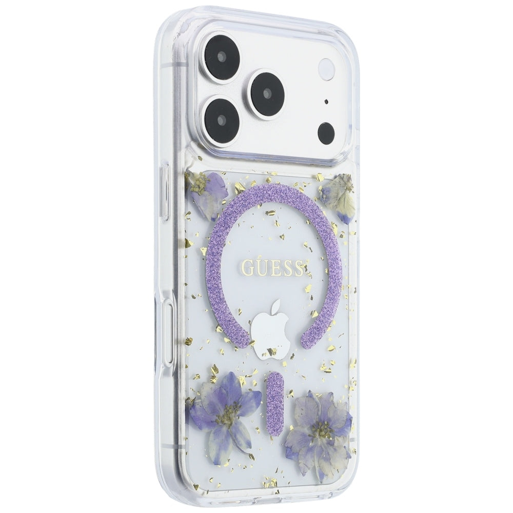 Hard Case Guess Resin Flowers and Glitter with MagSafe for Apple iPhone 18 Pro / 17 Pro, Purple_3