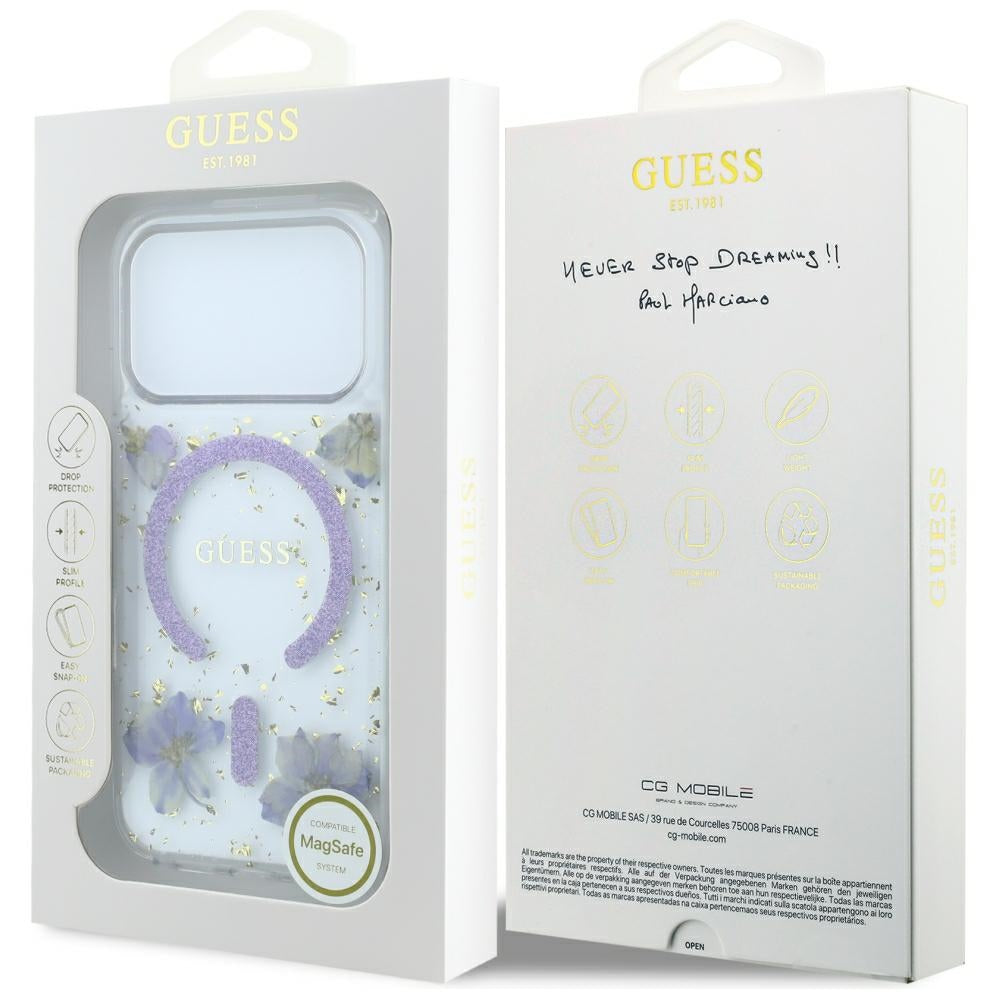 Hard Case Guess Resin Flowers and Glitter with MagSafe for Apple iPhone 18 Pro / 17 Pro, Purple_7