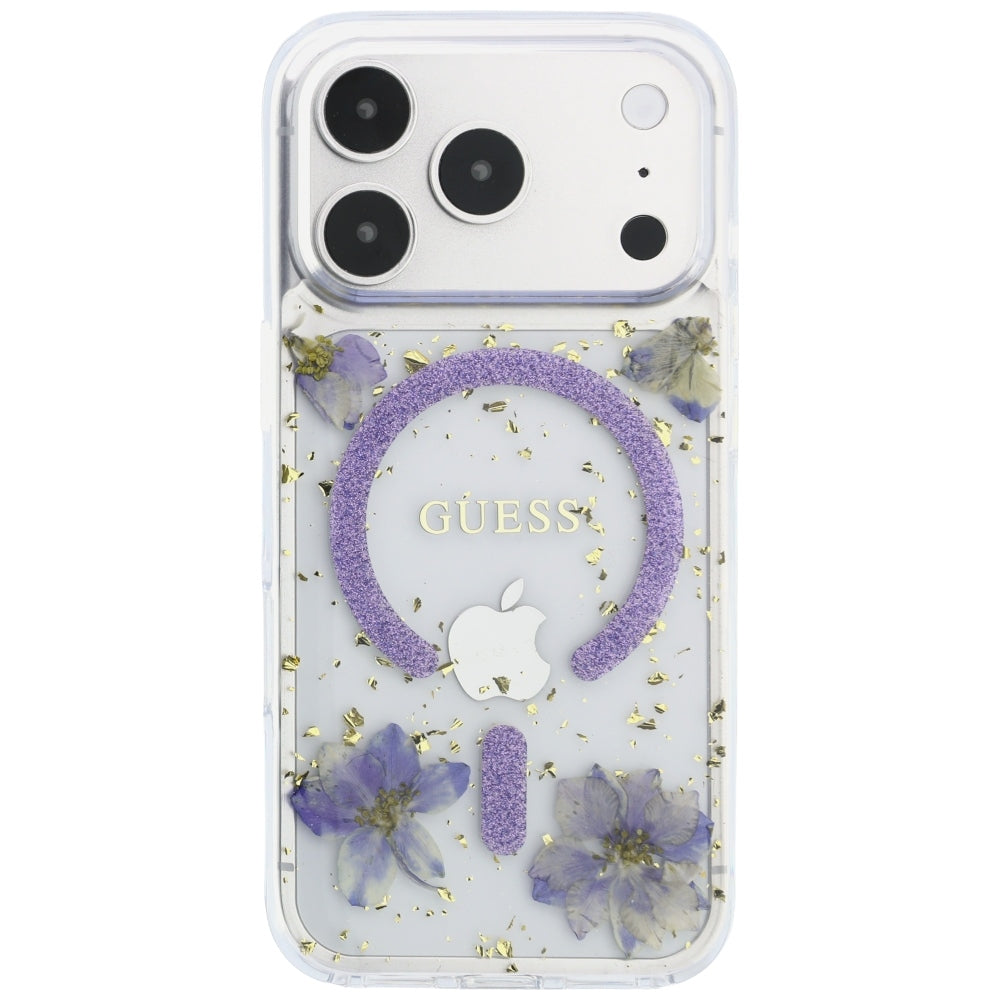Hard Case Guess Resin Flowers and Glitter with MagSafe for Apple iPhone 18 Pro Max / 17 Pro Max, Purple_2