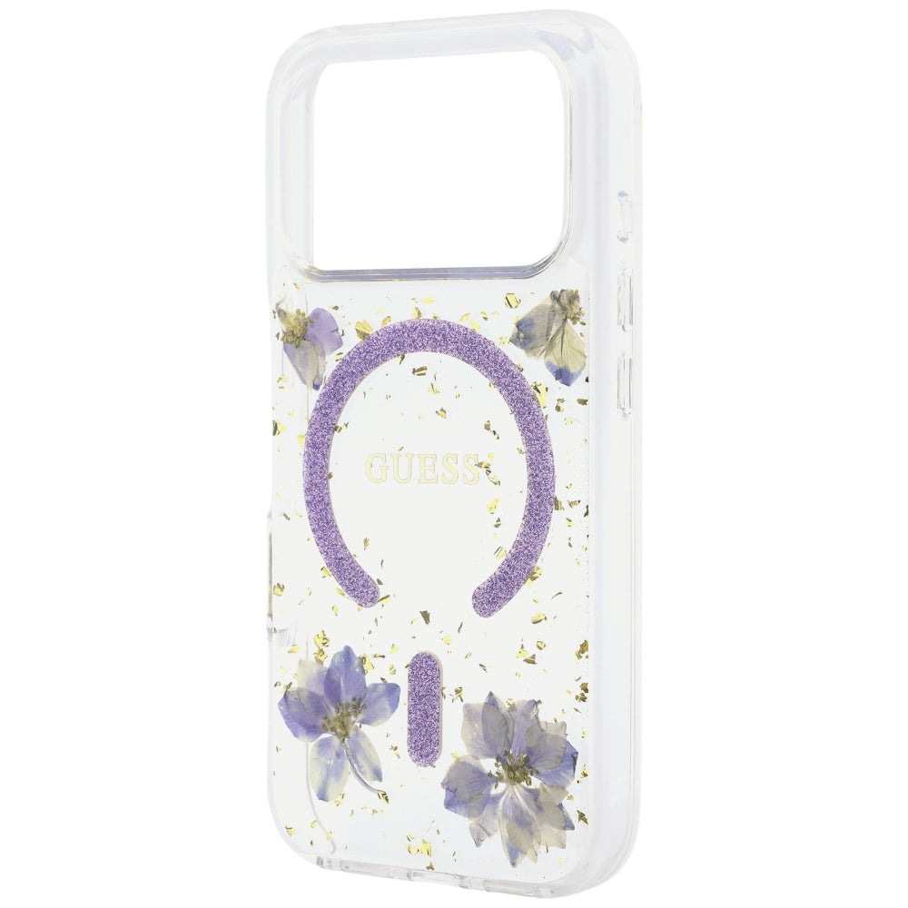 Hard Case Guess Resin Flowers and Glitter with MagSafe for Apple iPhone 18 Pro Max / 17 Pro Max, Purple_5