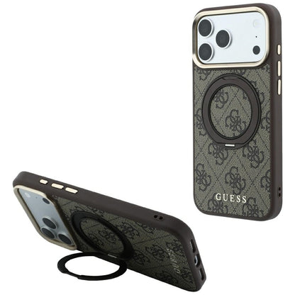 Hard Case Guess Ring Stand 360 4G Classic Logo with MagSafe for Apple iPhone 18 Pro Max / 17 Pro Max, Brown_0