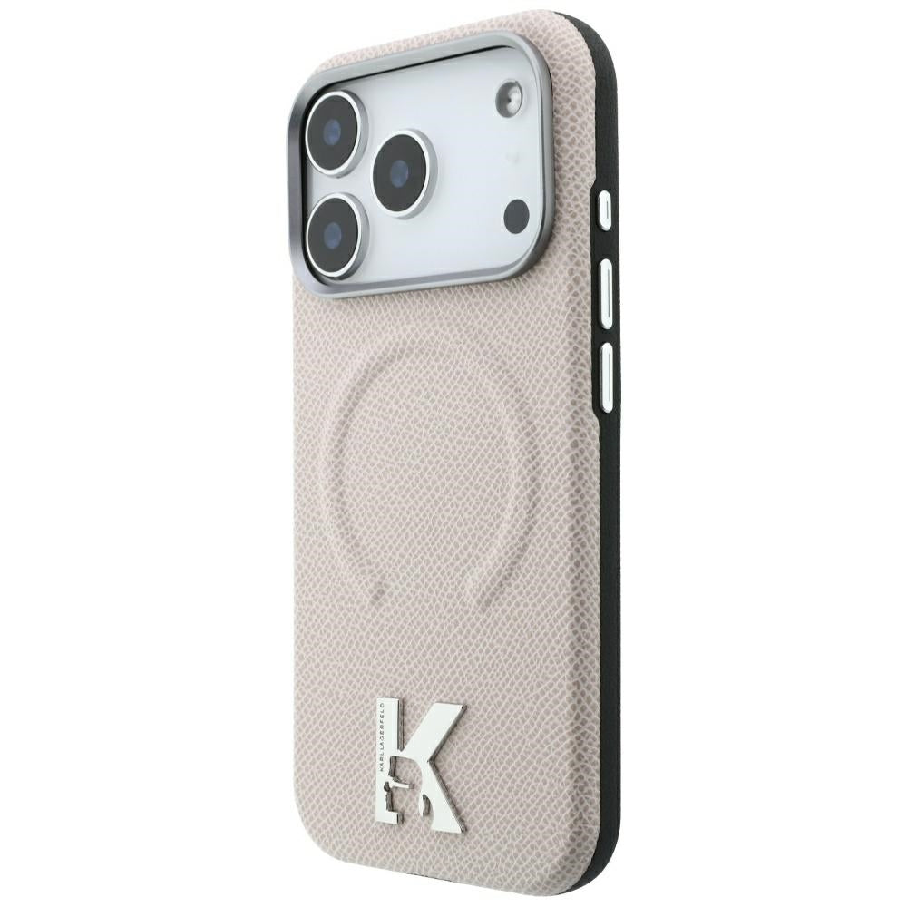 Hard Case Karl Lagerfeld Grained Embossed Ring with MagSafe for Apple iPhone 18 Pro / 17 Pro, Beige_1