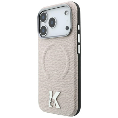Hard Case Karl Lagerfeld Grained Embossed Ring with MagSafe for Apple iPhone 18 Pro / 17 Pro, Beige_1