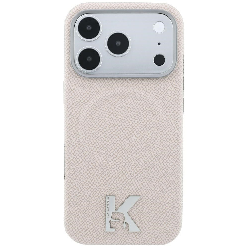 Hard Case Karl Lagerfeld Grained Embossed Ring with MagSafe for Apple iPhone 18 Pro / 17 Pro, Beige_2