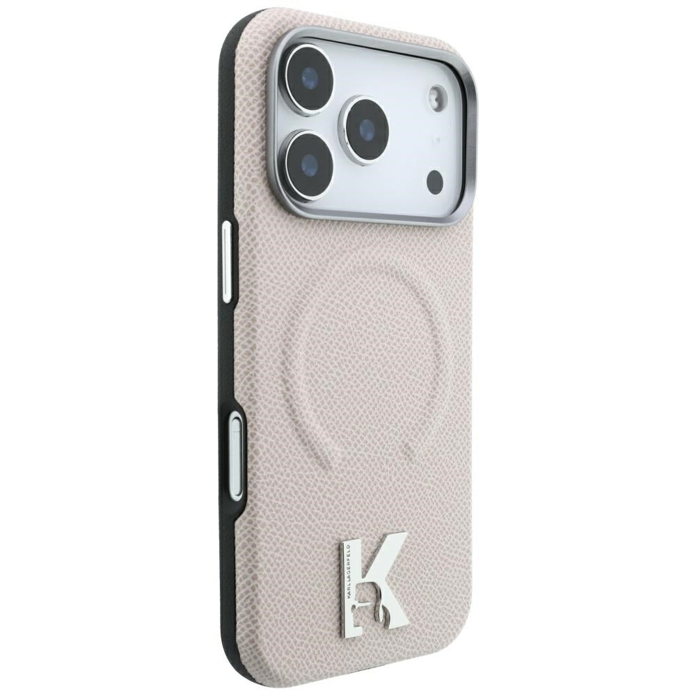 Hard Case Karl Lagerfeld Grained Embossed Ring with MagSafe for Apple iPhone 18 Pro / 17 Pro, Beige_3