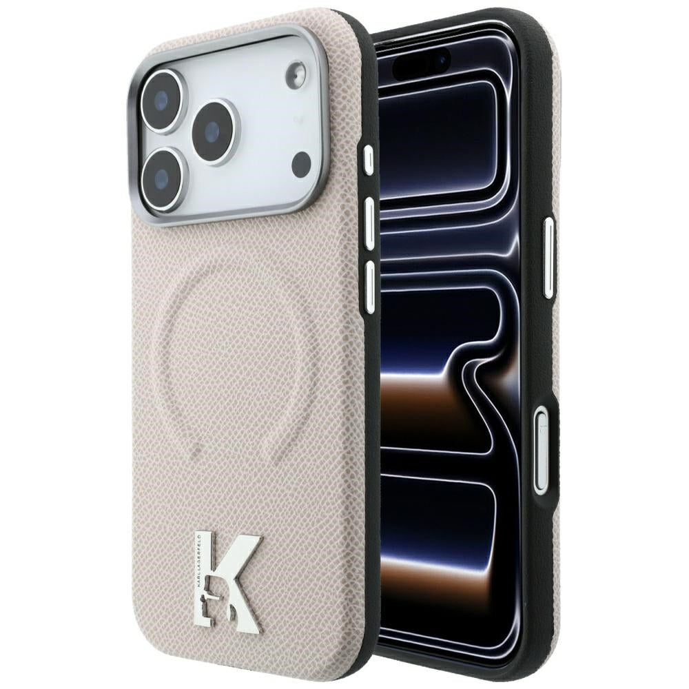 Hard Case Karl Lagerfeld Grained Embossed Ring with MagSafe for Apple iPhone 18 Pro Max / 17 Pro Max, Beige_0