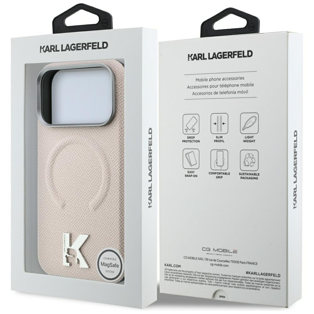 Hard Case Karl Lagerfeld Grained Embossed Ring with MagSafe for Apple iPhone 18 Pro Max / 17 Pro Max, Beige_7