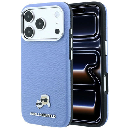 Hard Case Karl Lagerfeld Grained Karl & Choupette Head's Metal with MagSafe for Apple iPhone 18 Pro / 17 Pro, Light Blue_0