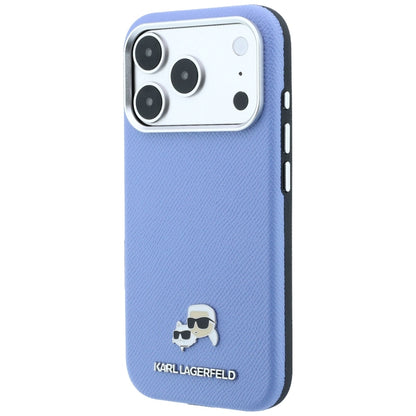 Hard Case Karl Lagerfeld Grained Karl & Choupette Head's Metal with MagSafe for Apple iPhone 18 Pro / 17 Pro, Light Blue_1