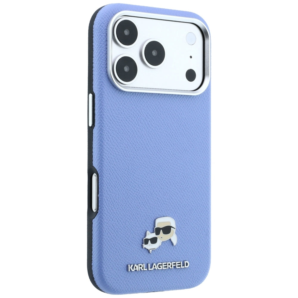 Hard Case Karl Lagerfeld Grained Karl & Choupette Head's Metal with MagSafe for Apple iPhone 18 Pro / 17 Pro, Light Blue_3