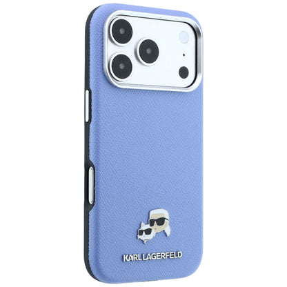 Hard Case Karl Lagerfeld Grained Karl & Choupette Head's Metal with MagSafe for Apple iPhone 18 Pro / 17 Pro, Light Blue_3